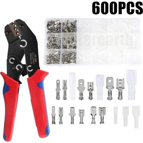 600PCS 2.8/4.8/6.3mm Spade Crimp Terminal Plug Kit Crimper Pliers Electrical Wire 0.5-1.5mm2 SN-48B Crimping Tool Sets