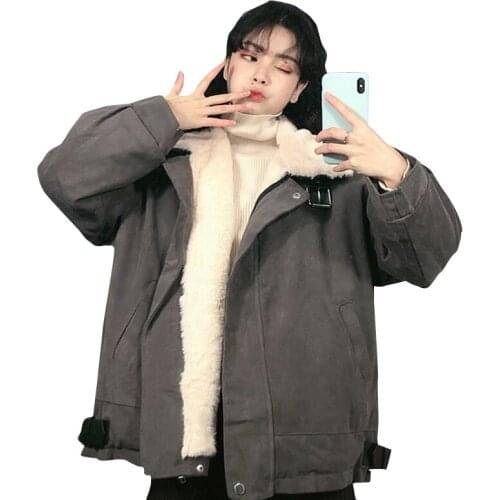 2020 winter new coat women plus velvet thickened winter clothes student loose padded Hong Kong style tooling padded