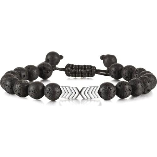 New Fashion Handmade Bracelet Arrow 8MM Lava Beads Braided Rope Men Bracelets Energy Bangles Women Charm Jewelry Pulsera Hombre