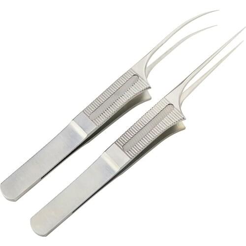 Stainless steel 12.5cm hair planting forceps imported material beauty plastic fine tissue forceps 0.3mm straight head elbow