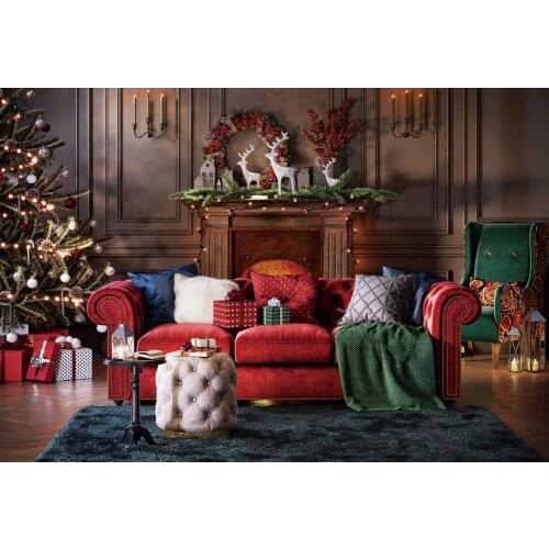 Yeele Merry Christmas Backdrop Photocall Fireplace Red Sofa Baby Portrait Photographic Background For Photo Studio Photography