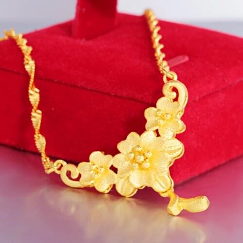 Bridal Accessories Charm Gift Yellow Gold Filled Flower Shaped Classic Wedding Party Womens Pendant Necklace Chain