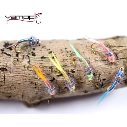 Vampfly 6pcs #16 Freshwater Fishing Flies Bead Head Nymph Fly Stonefly Blue Gill Trout Fishing Fly Lures