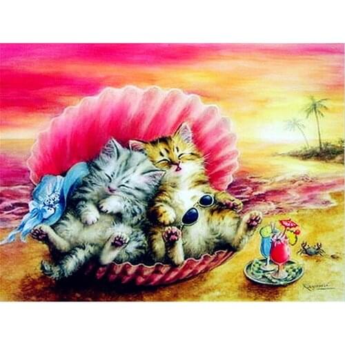 Animal Cat Printed Water-Soluble Canvas 11CT Cross Stitch DIY Embroidery Complete Kit DMC Threads Handiwork Mulina