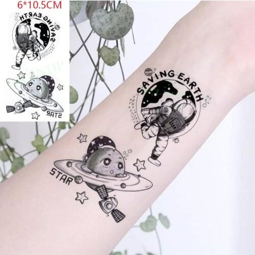 Waterproof Temporary Tattoo Sticker Star Astronaut Planet Earth Moon Cartoon Body Art Flash Tattoo Fake Tattoo for Women Men