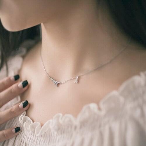 New 925 Sterling Silver Zircon iron tower Necklaces Pendant Fashion Sterling Silver Jewelry Statement for Women Bijoux