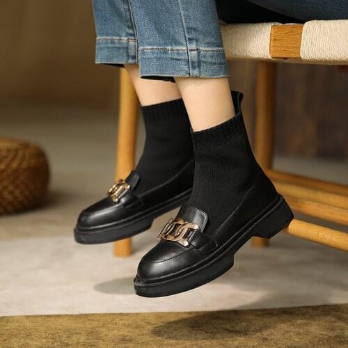 Winter 2021 Women Boots Zip Round Toe Women Boots Female Stretch Boots ANKLE Boots Platform Shoes Flat with Women Shoes