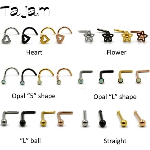 1PC Surgical Steel Opal CZ Gem Screw Nose Stud Piercing L Shape Ball Nose Ring Pin Stud Ring Fashion Body Piercing Jewelry