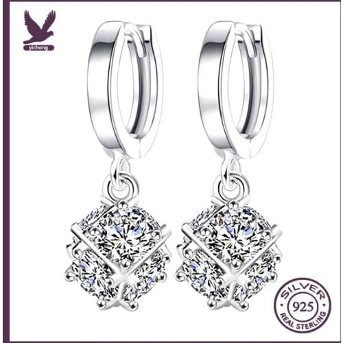 2021 Aretes серьга Brincos イヤリング Náušnice Simple 925 Sterling Silver Earrings Square Cubic Zircon Crystal Drop Earring for Women