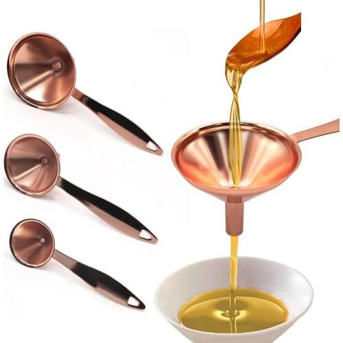 3Pcs Stainless Steel Different Size Conical Oil Vinegar Wine Funnel With Handle Kitchen Liquid Diffuser Kitchen Tools Gadgets
