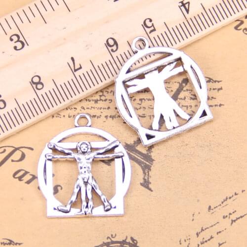 10pcs Charms Da Vinci Human Figure 26x22mm Antique Pendants,Vintage Tibetan Silver Jewelry,DIY for bracelet necklace