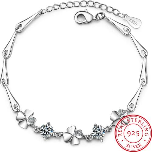 925 Sterling Silver Bracelet For Women Lucky Cute Sweet Student Female Four-leaf Clover Bracelets Girlfriend Valentines Day Gift