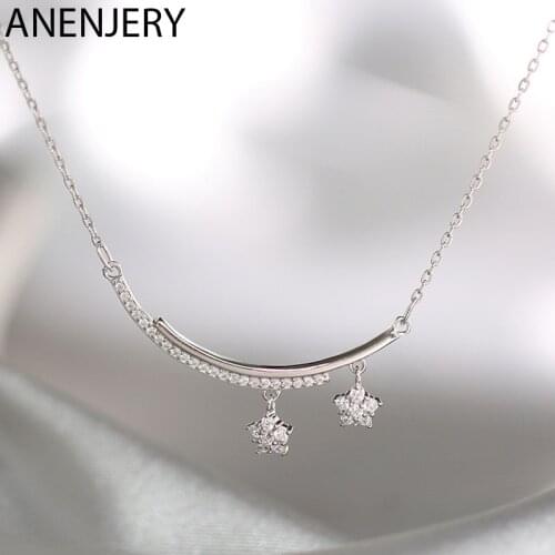 ANENJERY 925 Sterling Silver Dainty Small Star Necklace With Micro Pave Cubic Zirconia Chain Necklace collares choker S-N470