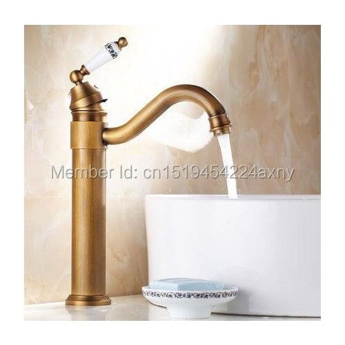 GIZERO Antique Retro Faucet Basin Mixer Swivel Spout with ceramic handle Deck Mount Vessel Sink water tap GI18