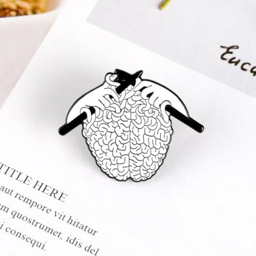 White brain brooch abstract human organ black scissors cruel suicide evil badge shirt clothes lapel pin jewelry friend gift
