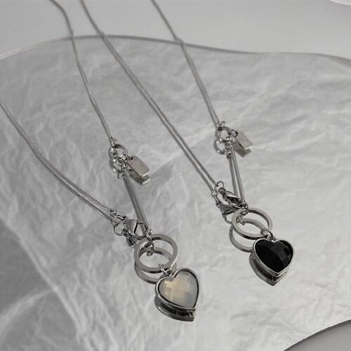 Cosysail Punk Crystal Heart Pendant Necklace for Female Men Kpop Stainless Steel Chain Necklace Gothic Jewelry Gift 2021