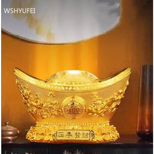 Feng Shui Resin Office Desktop Gold Ingot Ornaments Home Lucky Money Sculpture Crafts Living Room Wine Cabinet Decoration