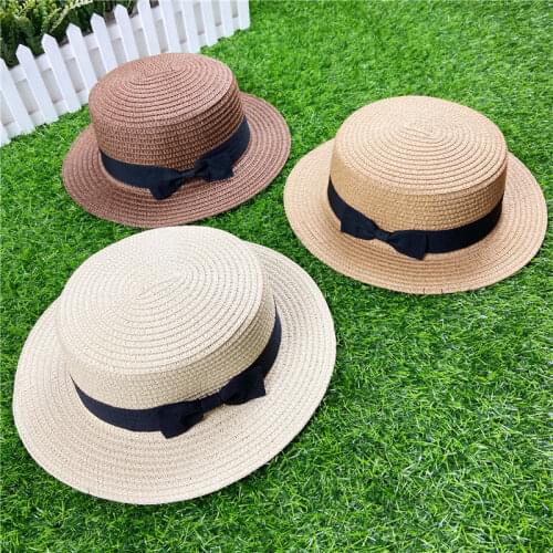 Korean Version of The Sun-shading Straw Hat Trendy Womens Summer Hat Flat-edge Bowknot Straw Woven Top Hat Sunscreen Beach Hat