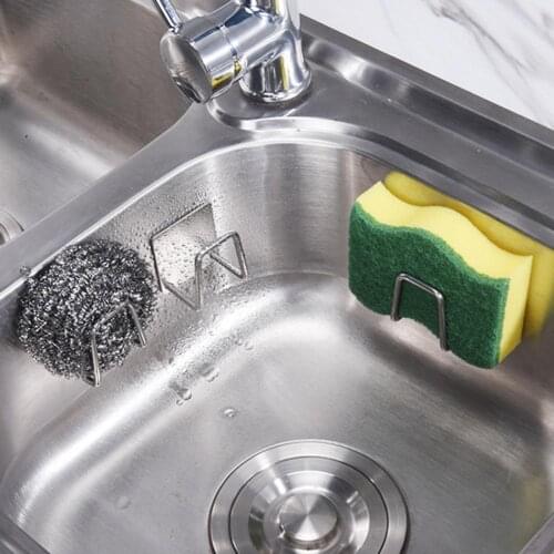 Kitchen Sponge Rack Self Adhesive Draining Stainless durable Steel Seamless Wall Hook