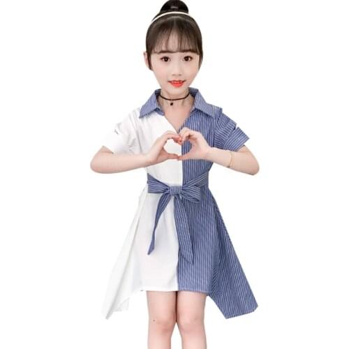 Girls Summer Dress Striped Party Girl Dress 2021 Blouse Dress Kids Patchwork Girls Clothing 6 8 10 12 14
