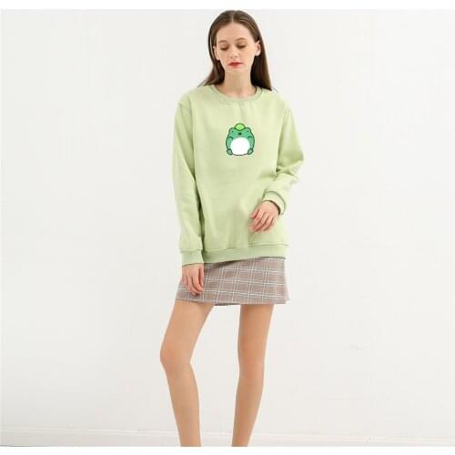 Kawaii Frog Sweatshirt Pullover Ovesize Woman Hoodies Crewneck Cotton Winter Long Sleeve Hoodie Cute Hoodies for Girls Tracksuit