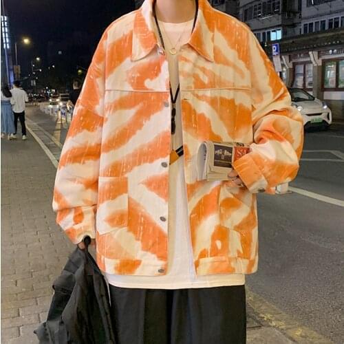 Male Hip Hop Jacket Coat Men Tie Dye Harajuku Denim Jackets 2021 Autumn Mens Japanese Streetwear Baggy Jeans Oversized