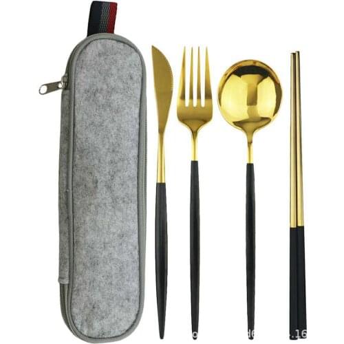 Portable cutlery Chopstick Set Gold stainless steel knife and fork four-piece set kitchen accessories dinnerware set