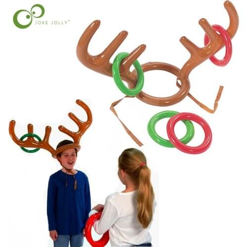 Inflatable Santa Funny Reindeer Antler Hat Ring Toss Christmas Holiday Party Game Supplies Toys ZXH