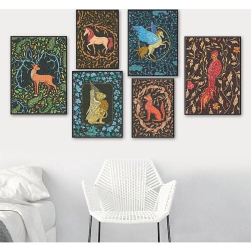 Unicorn Deer Wolf Pegasus Phoenix Lion Wall Art Canvas Painting Nordic Posters And Prints Wall Pictures For Living Room Decor