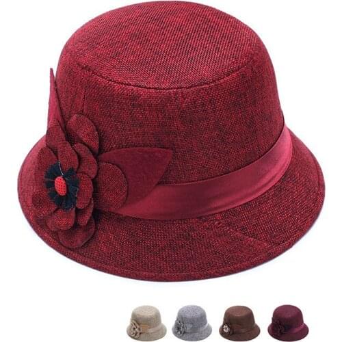 2021 New Middle-Aged And Elderly Ladies Basin Hat Pure Color Ladies Style Big Flower Cotton And Linen Fashion Top Hat