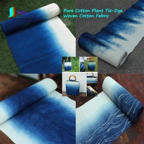 New Style Pure Cotton Handmade Indigo Gradient Blue White Plant Tie-Dye Woven Cotton Cloth Fabric Tea Mat Window Curtains Fabric