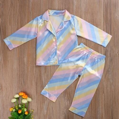 2020 New Cozy Breathable 2 Pcs Unisex Boy Girl Pajamas set Toddler Short/Long Sleeve Lapel Cardigan Elastic Waist Pants Clothes