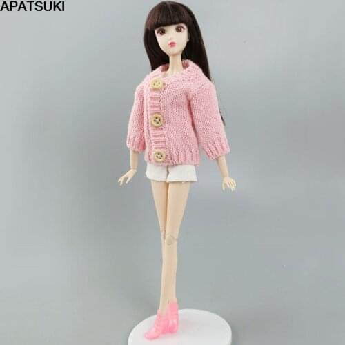 Pink Knitted Coat Winter Fall Warm Sweater For Barbie Doll Clothes Outfits Tops 1/6 BJD Dollhouse Accessories Baby Kid DIY Toy