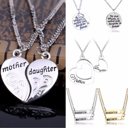 Family Gifts Love Heart Pendants Chain Necklace Mother Daughter Necklaces Mom Mommy Women Girls Jewelry Mothers Day Presents New