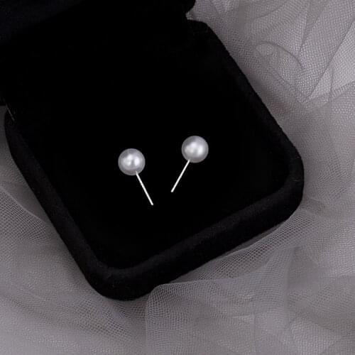 925 silver needle Korean fashion temperament simple Plastic pearl earrings go with OL commuter 6mm pearl earrings wholesale