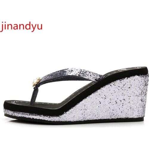 Flip Flop Platform Shoes Wedges High Heels Sandals Women Black Heel Bling Comfy Slippers Women Fashion Woman Wedge Heels Sandals