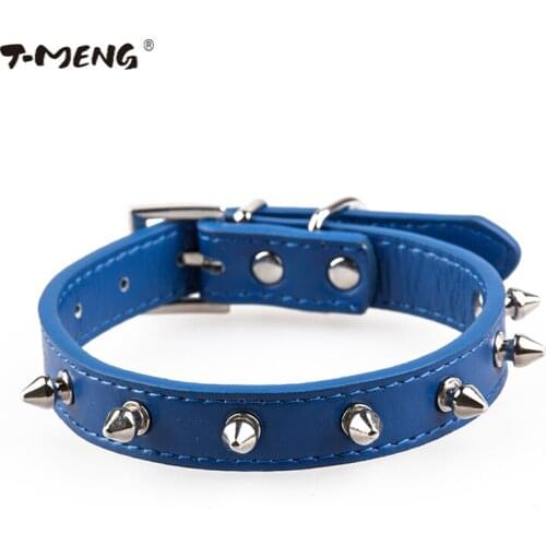 T-MENG Rivet Spiked Studded PU Leather Dog Collars For Puppy Small Pets Punk Style Leather Neck Strap Belt Goods For Pet Product