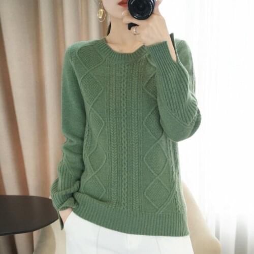 All-Match Cashmere Sweater Womens Round Neck 2021 New Autumn Winter Loose Pullover Pure Wool Warm Knitted Base Shirt ThickTop