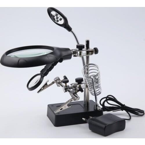 Welding magnifying glass LED Light Auxiliary Clip loupe Magnifier 3 In1 Hand Soldering Solder Iron Stand Holder Station