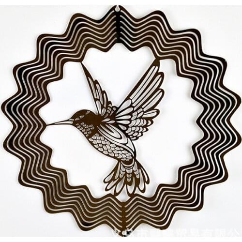 Stainless Steel Rotating Wind Chimes 3D Metal Sheet Hummingbird Wind Runner Garden and Courtyard Decoration Art