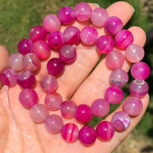 High Quality Natural Round Fuchsia Stripe Agates Onyx Stone Loose Spacer Beads For Jewelry Making Diy Bracelet Accessories 15"