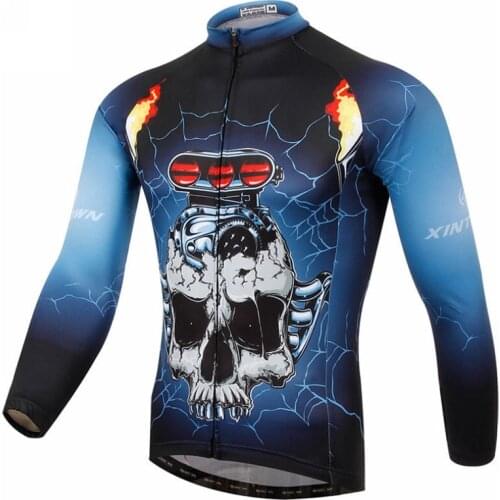 Xintown Mens Long Sleeve Cycling Clothing Skull Jacket Cycling Jersey Tops Ropa Ciclismo Road Bike Jersey Bicycle Sportswear