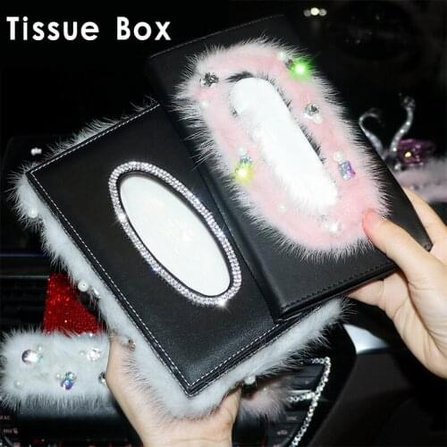 Women Car Tissue Box Rhinestone Diamond Auto Tissue Holder Block-type Pearl Tissue Box Car Styling Women Girls