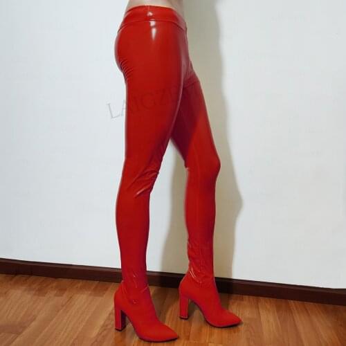 DOBANER Women Boots With Pants Elastic Pointy Toe Chunky Heels Botas Mujer Ladies Black Red Yellow Shoes Woman Size 41 44 46 47