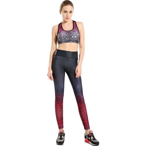4 Patterns European Style Grey Geometric Running Trousers Women Sport Apparel Red Gradiant Color Womens Tights
