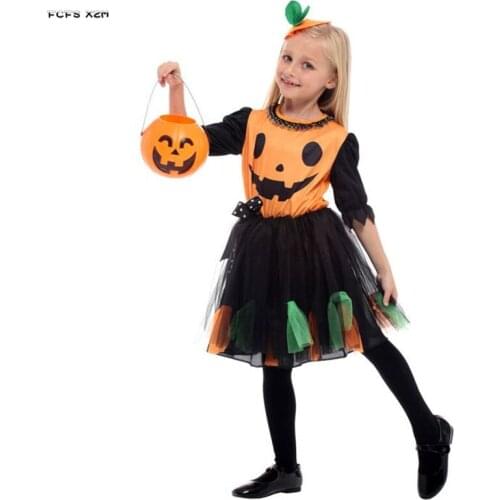 M-XL Girls Pumpkin skirt Sorceress Cosplays Chlidren Halloween witch Costumes Carnival Purim Masquerade masked ball party dress