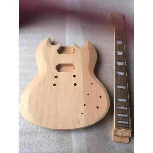 One Unfinished electric guitar body with one guitar neck