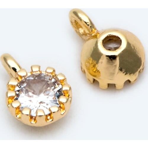 10pcs Clear CZ Paved Gold Charm Pendants 4x6mm, Real Gold Plated Brass, Mini Cubic Zirconia Charms (GB-565-3)