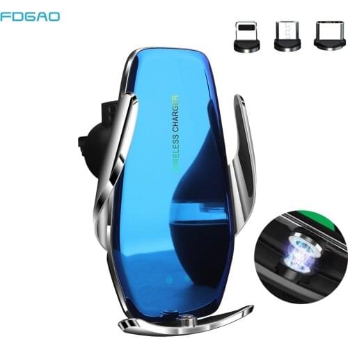 Automatic 15W Qi Car Wireless Charger for iPhone 13 12 11 XS XR Android Type C 3 in 1 Magnetic USB Infrared Sensor Phone Holder