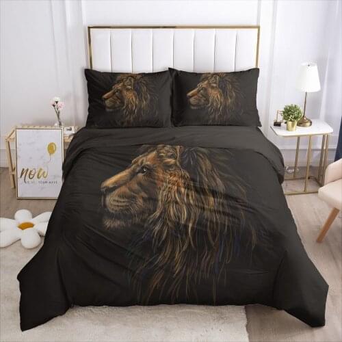 3D Black Duvet Cover Set Lion Bedding Sets Quilt Covers Pillow Case Bedclothes Bed Linens King Queen Double Size Home Textile